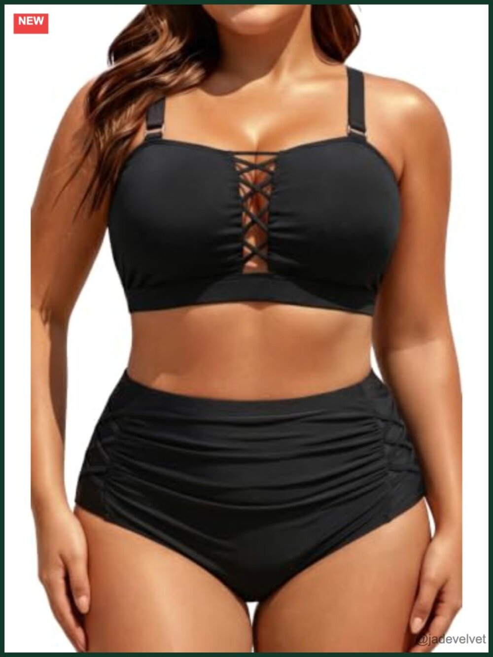 High Waisted Bikini Set Tummy Control Swimsuit Plus Size Bandeau Bathing Suit